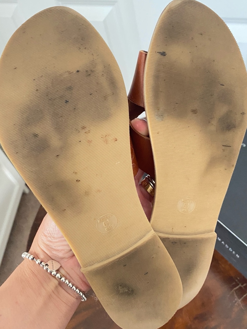 Steven by Steve Madden Dark Cognac Leather Slide Sandals 6.5 - Picture 5 of 7